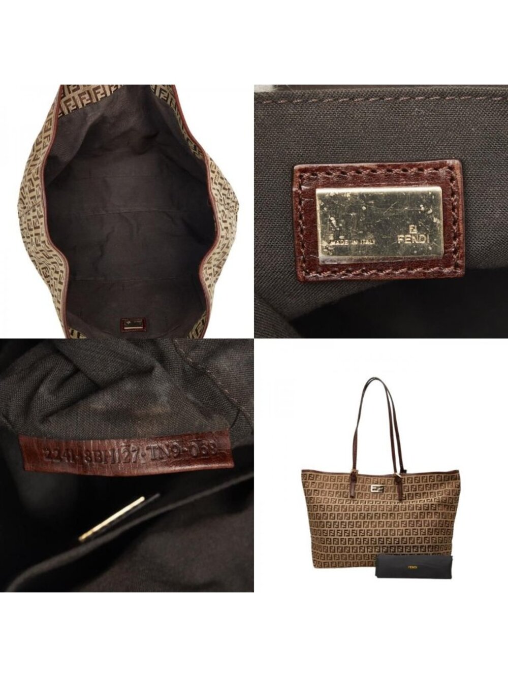 Fendi Zucchino Tote Beige Brown Canvas Leather - Picture 10 of 10